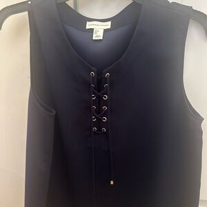Adrienne Vittadini Midnight Blue Lace-Up Blouse
